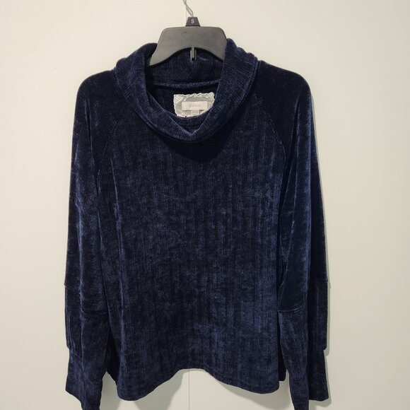 CUPIO NEW Women's Navy Blue Cowl Neck Long Sleeve Ribbed Pullover Sweater - XL - Picture 4 of 6